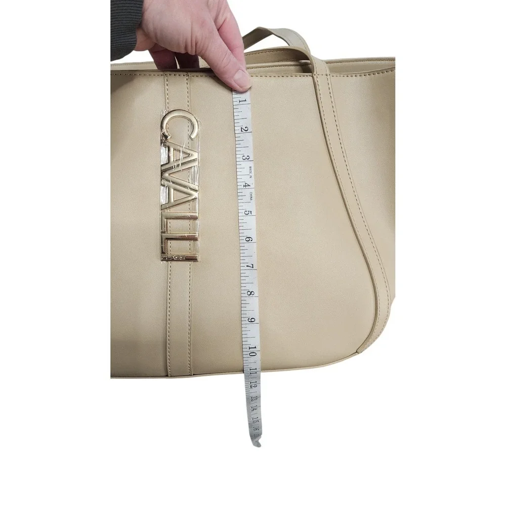 Class Cavalli Sandra Shopper Bag‎ Almond Buff Beige Gold Logo Tote CCS25614-ALBF